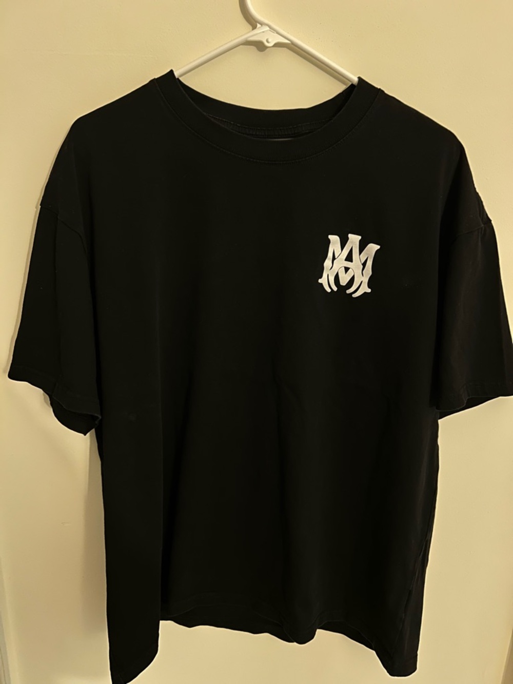 AMIRI Black Short-Sleeve Logo Tee with White Chest Emblem